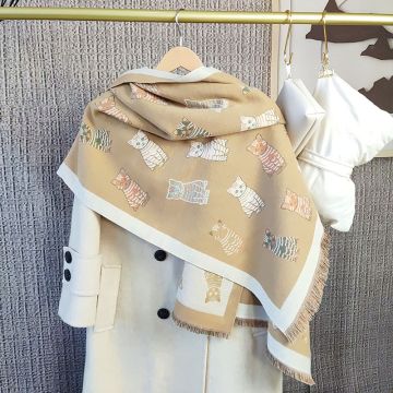 Women's Warm Faux Cashmere Scarf with Adorable Cat Pattern - Versatile Winter Wrap & Shawl