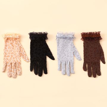 Women's Summer Leopard Lace Gloves - Thin Breathable Sun Protection Gloves for Wedding Party & Cycling
