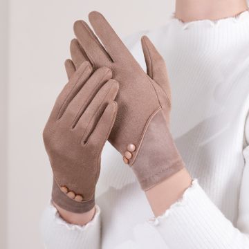 Women's Winter Fleece-Lined Suede Gloves - Thermal Driving & Cycling Gloves with Three-Button Design