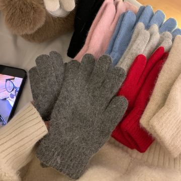 Women's Winter Knit Gloves - Warm Rabbit Blend Cycling Gloves with Windproof Protection