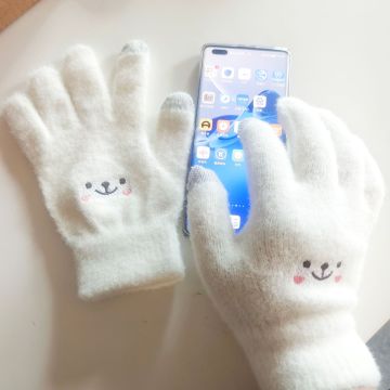 Wholesale Faux Mink Plush Touchscreen Gloves with Cute Smile Face Embroidery - Warm Winter Knit Gloves for Universal Use