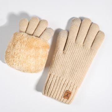 Women's Winter Thermal Knit Gloves - Double-Layer Fleece Lined Touchscreen Compatible Cold Weather Gloves