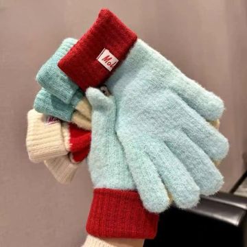 Women's Thermal Fleece-Lined Knit Gloves with Touchscreen Compatibility - Winter Windproof Cycling Gloves