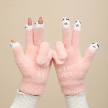 Women's Winter Warm Knit Fingerless Gloves - Touchscreen Compatible for Writing & Phone Use