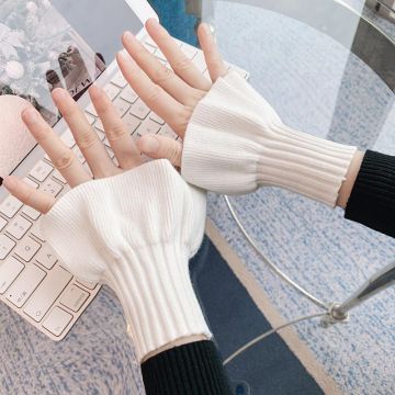 Winter Knit Fingerless Gloves - Korean Style Thermal Wrist Warmers with Cuff Design for Writing & Daily Wear