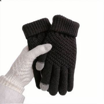 Women's Winter Fleece Lined Knit Gloves with Touchscreen Compatibility - Cute Pineapple Design