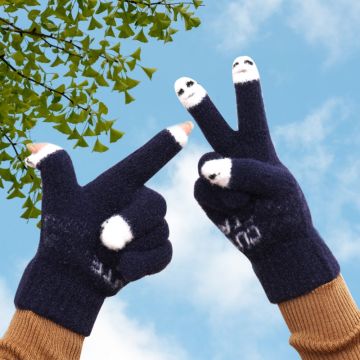 Women's Winter Knit Touchscreen Gloves - Cute Cartoon Design with Thermal Lining