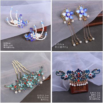 Cloisonné Hair Crown - Traditional Chinese Blue Filigree Hairpin for Hanfu & Ancient Style