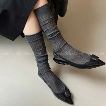 Women's Summer Ultra-Thin Cotton Slouch Socks with Vertical Striped Design - High Calf Length