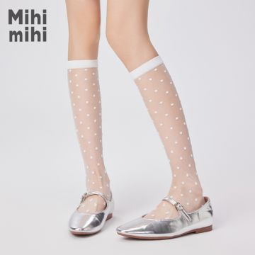 Mihimihi Glass Silk Polka Dot Crew Socks - Lightweight Breathable & Seamless