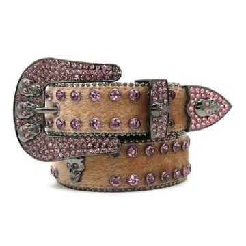 Rhinestone Skull Embellished PU Leather Belt - Punk Street Fashion Statement Piece