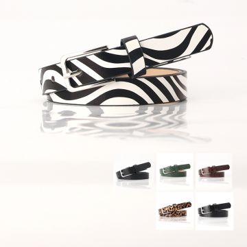 Women's Leopard & Zebra Print Thin Belt - Trendy Animal Pattern PU Leather Belt with Alloy Buckle