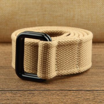 Hong Kong Style Double-Ring Buckle Cotton-Polyester Blend Belt - Unisex Retro Casual Belt