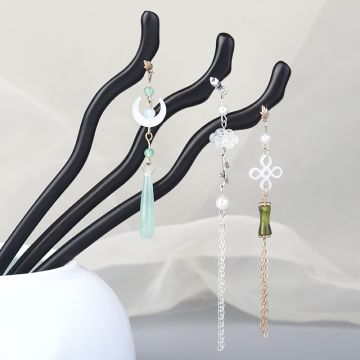 Premium Ebony Wood Hair Pin - Elegant Chinese Style Hair Stick with Traditional Design