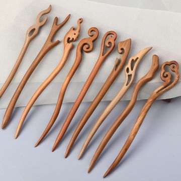 Traditional Chinese Wooden Hair Pin - Peach & Pear Wood Vintage Style Hair Stick for Hanfu & Classical Hairstyles