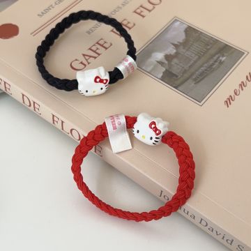 Cute Kitten Design Woven Hair Ties - High Elasticity Sweet Cartoon Ponytail Holders & Bracelets