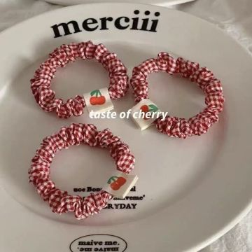Cute Cherry Pattern Scrunchie - Korean Style Fabric Hair Tie
