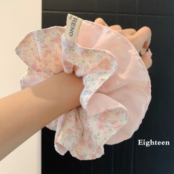 French Style Dainty Floral Scrunchie - High Elasticity Ponytail Holder with Charming Bow Design