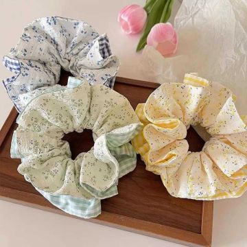 Korean Style Plaid Floral Print Scrunchie Hair Tie - Sweet Bow Hair Accessories