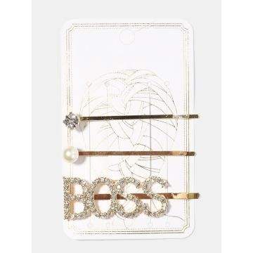 Empowerment 'BOSS' Rhinestone Hair Pin Set - Bold Statement Jewelry