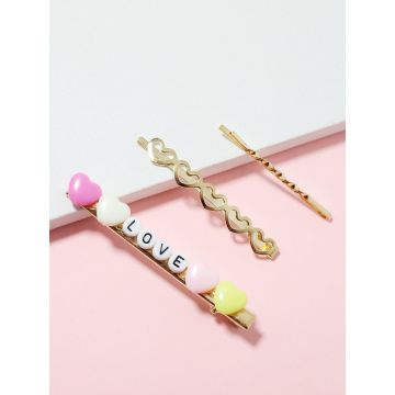 3-Piece 'LOVE' & Heart Rhinestone Hairpin Set - Romantic Valentine's Gift